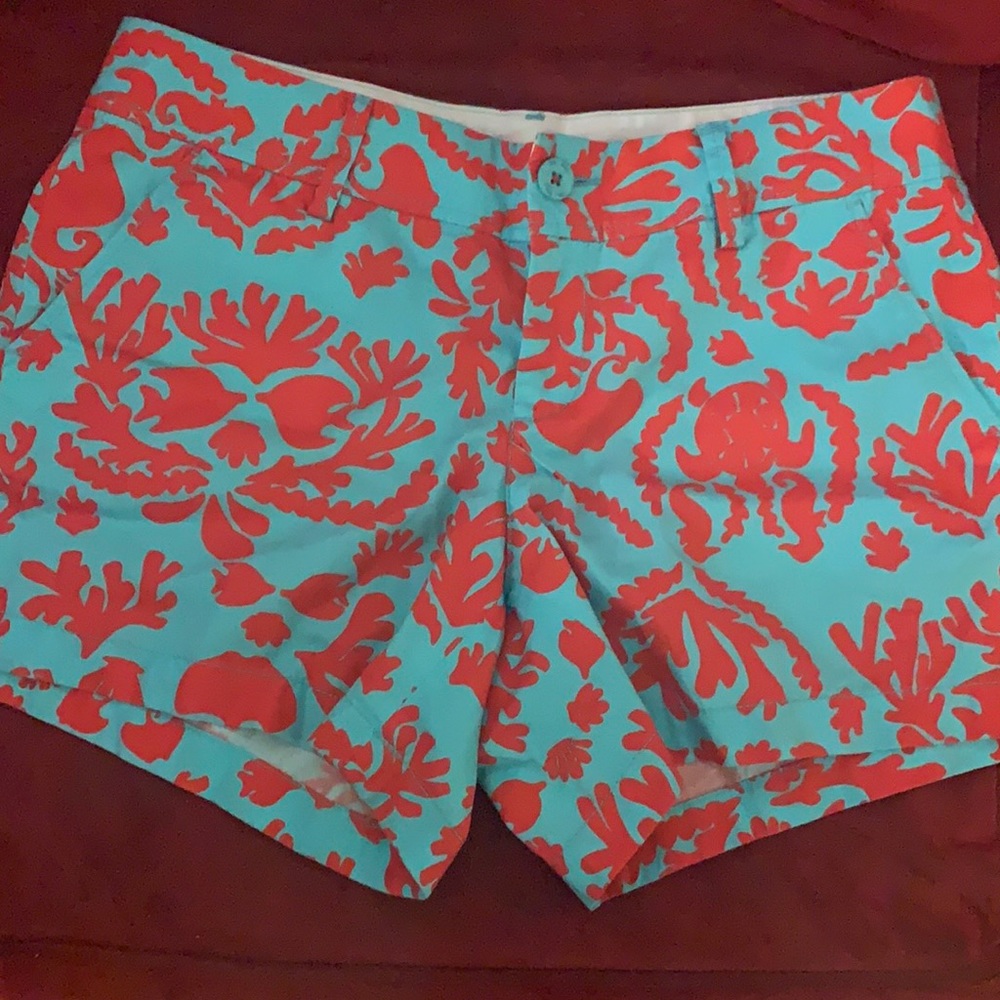 Lilly Pulitzer Shorely Blue Red Callahan Short Don't Be Shellfish Size 10
